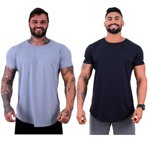 Kit 2 Camiseta Longline Lisa Cores Vivas Academia Lazer Slim