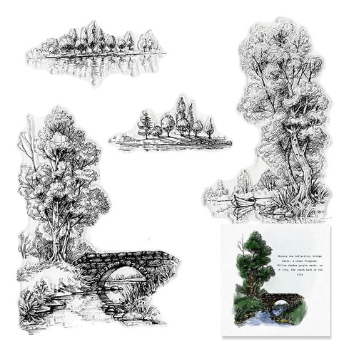 Tree Bridge River Scenery Clear Stamps For Card Making ...