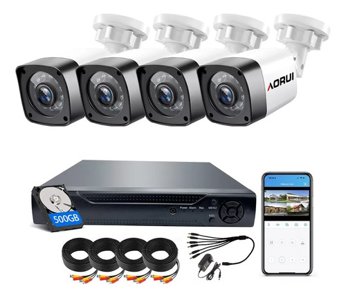 Kit De Cámara De Vigilancia Exterior Disk 500gb Dvr 4 Cámara