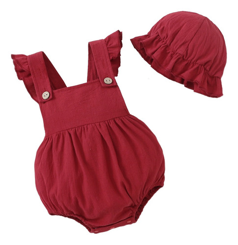 2pcs Mameluco Verano Tierno De Tirantes Bebé 0-9 M Con Gorro Bordó 6-9 M Geométrico
