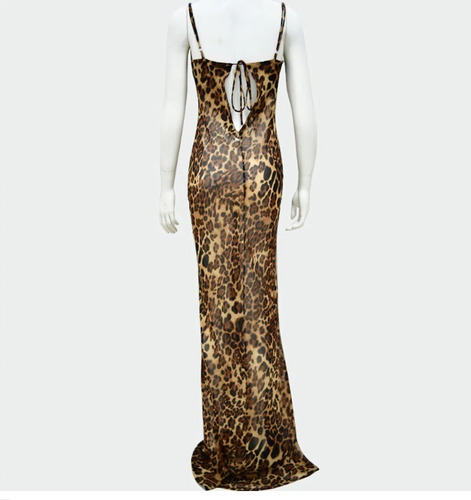 Vestido Sexy Cuello En V Spaghetti Maxi De Gasa Animal Print