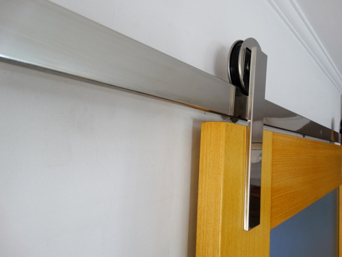 Kit Porta De Correr Em Inox Polido Trilho 1,5m