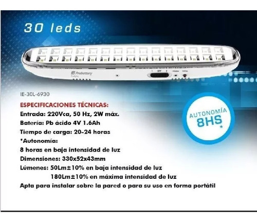 Luz De Emergencia Probattery 30led Combo X5 8hs Autonomía