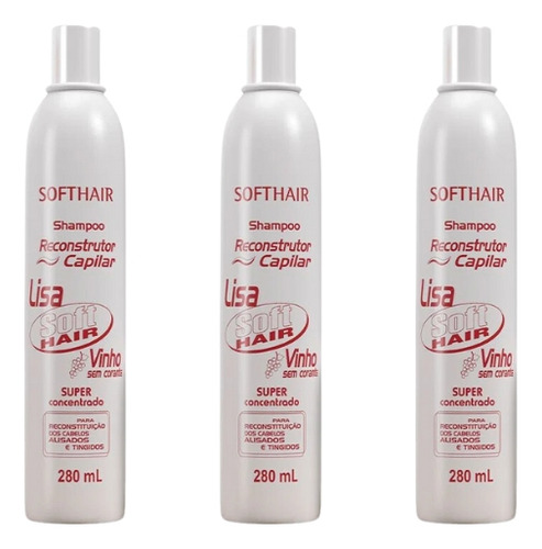 Shampoo Soft Hair 280ml Reconstrutor Lisa Vinho-kit C/3un