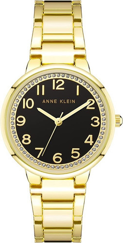 Reloj Mujer Anne Klein Cristal Mineral 33 Mm Ak/3778bkgb Color de la correa Dorado Color del bisel Dorado Color del fondo Negro