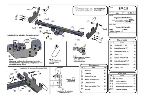 Imagen 2 de 10 de Enganche Toyota Hilux 2005 - 2015 3500kg Bracco Maxitracc