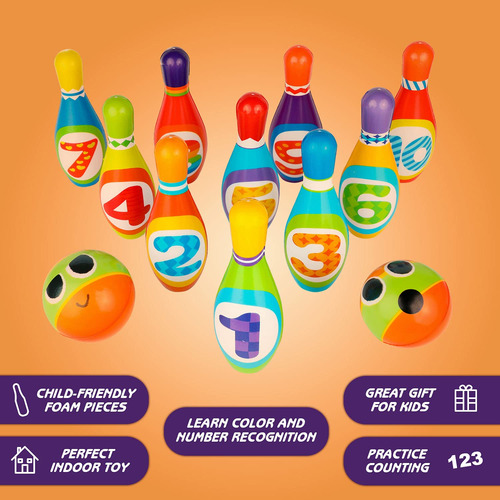 Toyvelt Kids Bowling Set - With 10 Bowling Pins & 2 Balls -