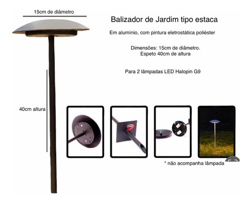 Luminária De Jardim Redondo Espeto 40cm Balizador P/ Led G9