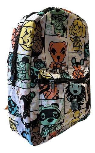 Mochila Animal Crossing Infantil De Viaje Para Niños Escolar Color Blanco Diseño De La Tela Liso