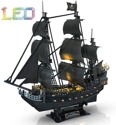 Modelo Barco Pirata Led 3d Queen Anne's Revenge 340 Piezas