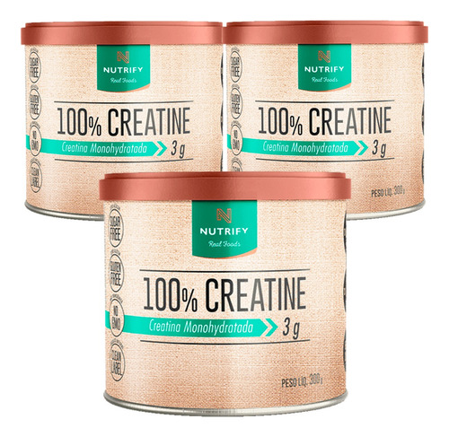 Kit 3x Potes 100% Creatine -creatina Pura Monohidratada 300g