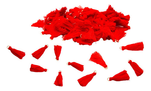 100 Mini Borlas Con Argolla Bisuteria Color Rojo Ita 3,5 Cms