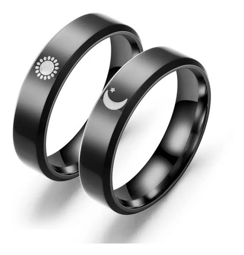 Par Aliança Sol & Lua /anel Sol E Lua Black Preto Ajustável