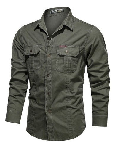 Camisa Cargo Militar Con Botones De Manga Larga For Hombre