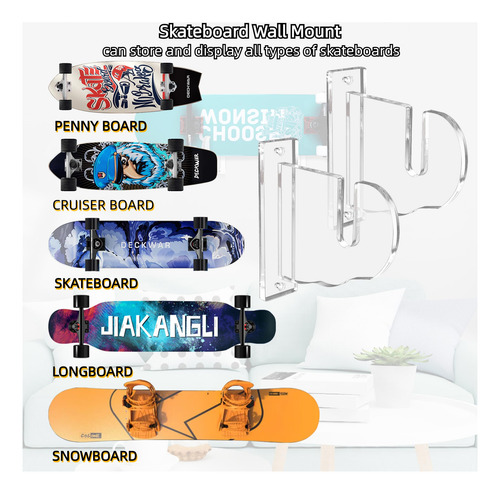 Soporte De Pared Bijun Para Skateboard Acrílico