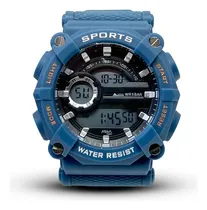 Comprar Reloj Digital Sumergible Azul Crono\u002Falarm\u002Fluz Malla Azul Petróleo Bisel Azul Petróleo Fondo Negro