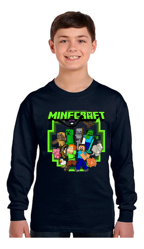  Camiseta Remera Adulto Manga Larga Minecraft En 4  Diseños