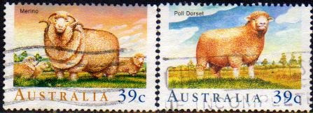 Australia 2 Sellos Ovejas Merino Y Poll Dorset Año 1989 