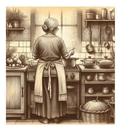 Vinilo 30x30cm Abuela Cocinando Cooking With Love