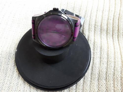 Relógio Original Marc Jacobs Preto E Roxo Com Pulseira Couro