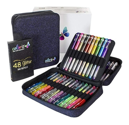 Colorit 48 Glitter Plumas De Gel Para El Adulto Nuevos Libro