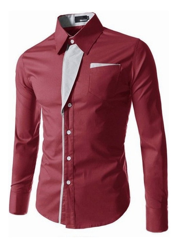 Camisa Elástica Rayas Diagonale Slim-fit Contraste Moda Ropa