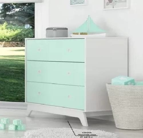 Imagen 7 de 10 de Combo Cuarto Bebe Cuna Colecho Ruedas+ Cómoda Cajonera Luna