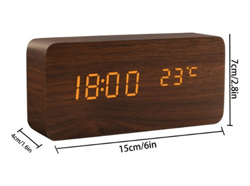 Reloj Digital Led Madera Mesa Alarma Temperatura Calendario