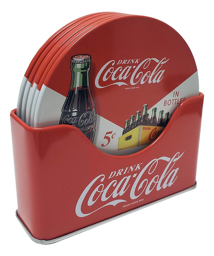 Coke - Juego De 6 Posavasos Con Soporte De Metal, Color Rojo