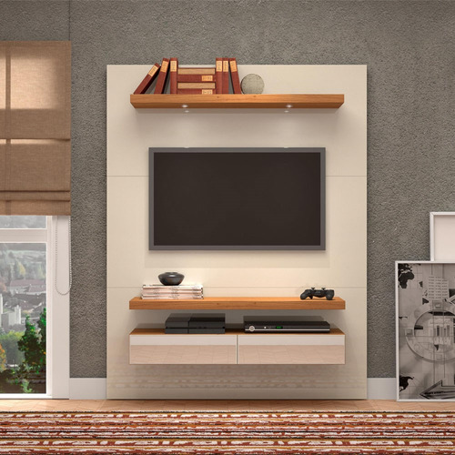 Painel Bancada Suspensa Tv 55 Tb106e Led 2 Gav Off/freijó Cor Creme