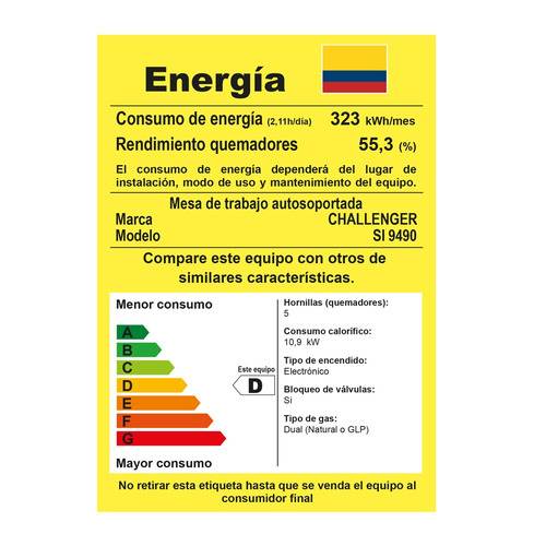 Estufa Auto Soportada De 5 Puestos A Gas Y Horno Eléctrico