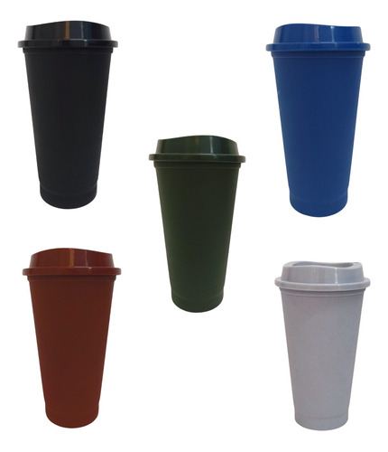 40 Vasos Reutilizable 470ml Tapa Cafe Colores Dark Liso