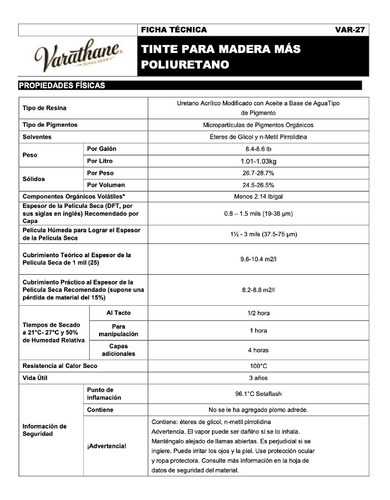Imagen 5 de 5 de Tinte + Poliuretano Varathane Semibrillante 946 Ml