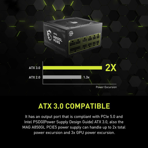 Fuente De Alimentación Msi Mpg A850gl, Atx 3.0, Pcie5, 850w