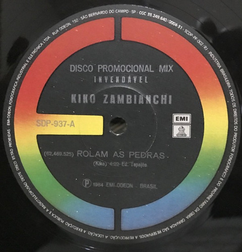 Lp Vinil Single Promo Kiko Zambianchi Rolam As Pedras 1984