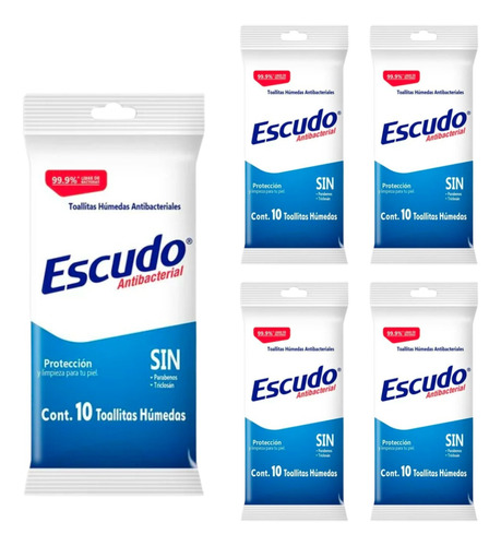 5 Pack Toallas Humedas Antibacterial Escudo