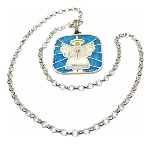 Imagen 2 de 4 de Cadena Roló Con Medalla Angel ; Esmaltado Vitraux