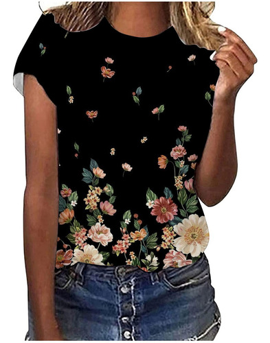 G Tops Estampados De Flores De Manga Corta Con Cuello Redond
