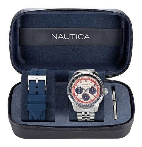 Reloj Nautica Pier 39 Multi Modelo: Napp39s27 Color De La Correa Plata / Azul Navy Color Del Fondo Blanca