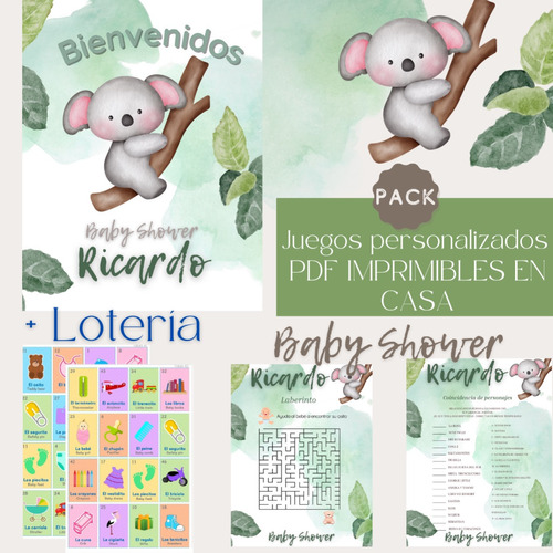 Juegos Baby Shower Personalizado Koala Imprimible