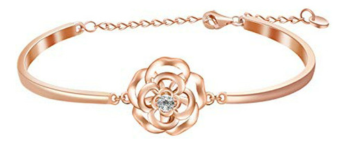 Brazalete - Aoboco Ra De Plata De Ley Con Flores De Rosa Ado