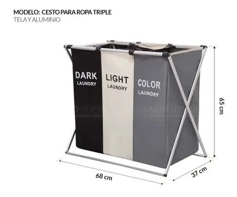 Imagen 4 de 4 de Cesta Canasto Plegable Almacenamiento Ropa Sucia Triple Xl