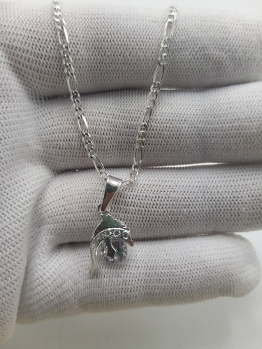 Cadena De Plata Y Dije De Delfín Con Circonia + Color Plateado