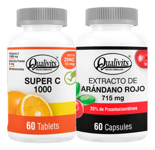 Super Vitamina C Zinc + Extracto De Arándano Rojo Qualivits Sabor Sin Sabor