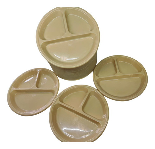 Plato De 3 Divisiones Pack De 100pzs Color Beige Mayoreo