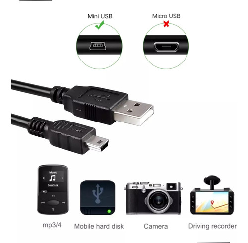 Cabo Mini Usb V3 Carregamento E Mp3 Psp Gps Cor Preto