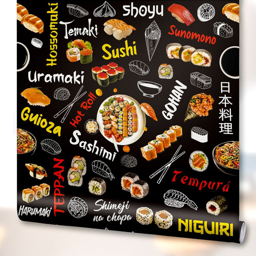 Papel Parede Comida Japonesa Sushi Decoração Restaurante 3m