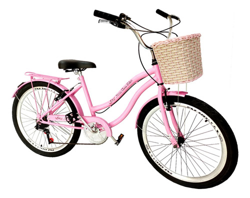 Bicicleta  de passeio Maria Clara Bikes Passeio aro 24 17" 6v freios v-brakes câmbio Yamada cor rosa com descanso lateral