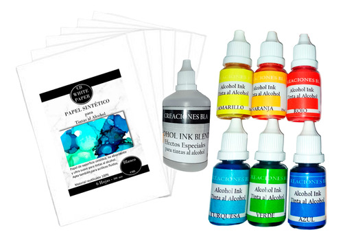 Alcohol Ink Tintas 6 Colores + Activador + Hojas Chicas