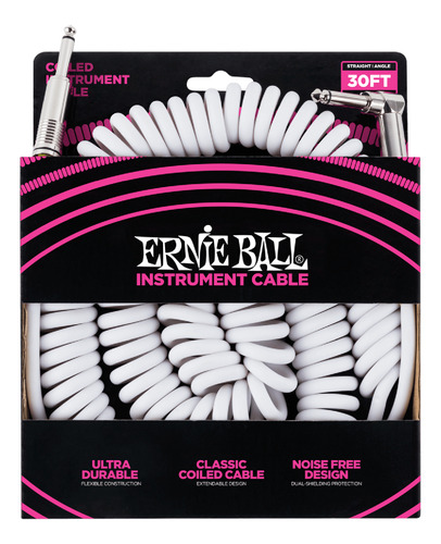 Cable Entorchado Ernie Ball Punta En L De 9 Metros Blanco.